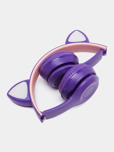 Беспроводные Bluetooth наушники с кошачьими светящимися ушками Cat Ear P47 M, Аметистовый, купить недорого