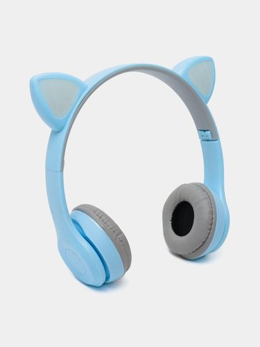 Беспроводные Bluetooth наушники с кошачьими светящимися ушками Cat Ear P47 M, Голубой