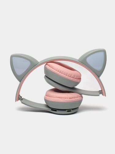 Беспроводные Bluetooth наушники с кошачьими светящимися ушками Cat Ear P47 M, Кремовый