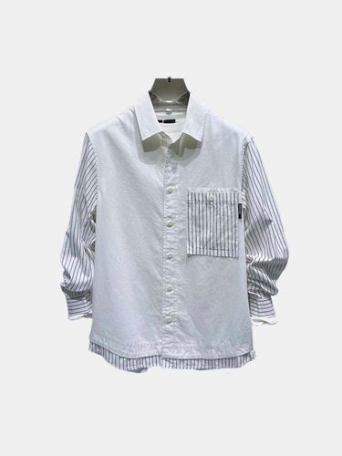 Рубашка хлопковая с длинными рукавами CLZ_21, Синий-Белый