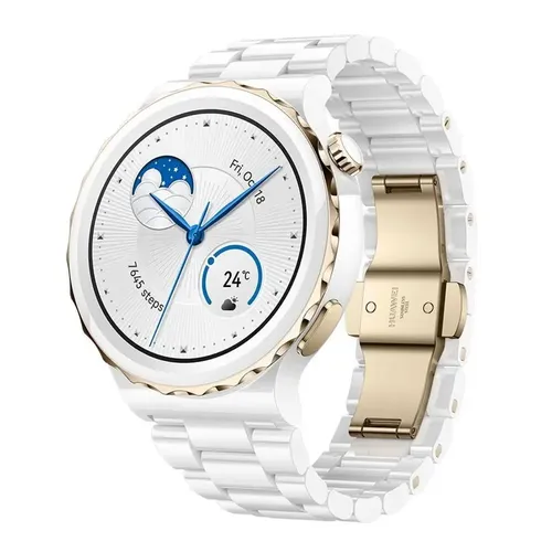 Huawei Watch GT 3 Pro Ceramic smart soati, Oltin-oq, + Freebuds SE quloqchinlari, 42 mm