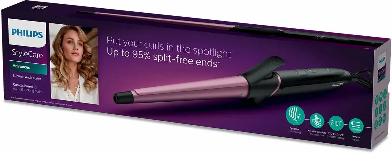 Philips BHB871/00 Sublime Ends Curler StyleCare collection with 13mm - 25mm conical barrel - Black/Pink, фото № 4