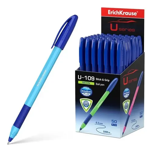 Ручка шариковая Erichkrause U-109 Neon Stick&Grip 1.0, 50 шт, Синий