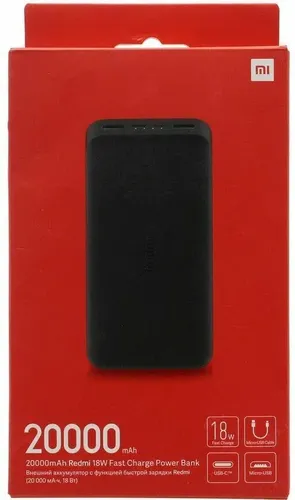 Внешний аккумулятор Redmi Power Bank, 20000 mAh, Черный, sotib olish