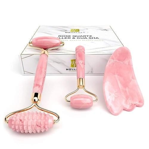 Набор из роллера и камня гуаша Rose Quartz Roller Set