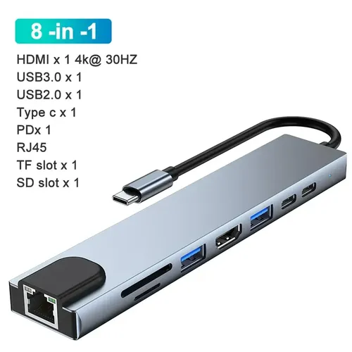Разветвитель для ПК и MacBook USB Hub 8 в 1, Стальной, купить недорого