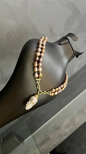 Двухрядовое колье с жемчугом касуми и роскошным белым парагоном PearlStore SH095-M1, фото