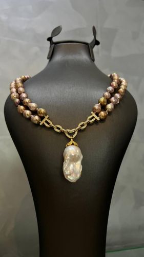 Двухрядовое колье с жемчугом касуми и роскошным белым парагоном PearlStore SH095-M1