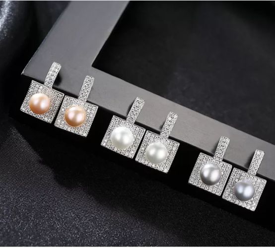 Серьги Diamond Square с розовым жемчугом PearlStore PGM0154-W1, в Узбекистане