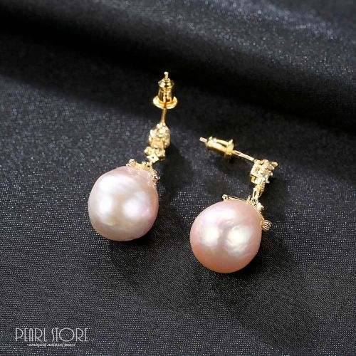 Шикарные серьги с розовым жемчугом PearlStore PGM0014-P1, купить недорого