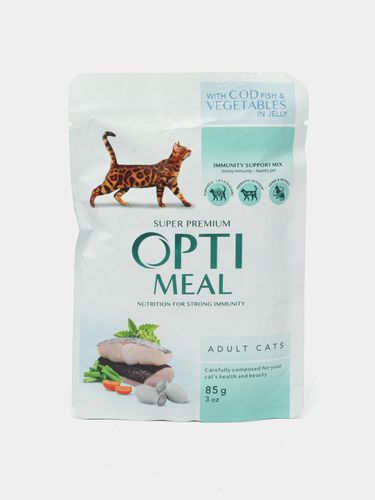 Влажный корм для кошек Opti Meal с треской и овощами в желе, 85 г