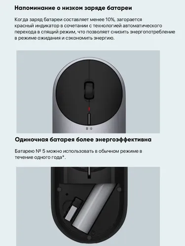 Беспроводная мышь Xiaomi Mi Portable Mouse 2, Черный, фото № 4