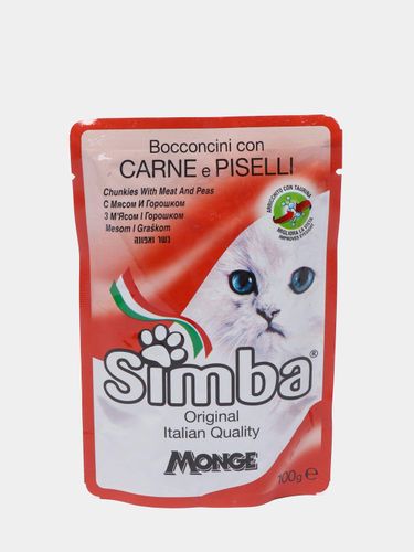 Влажный корм для кошек с кусочками мяса и горошком Monge Simba, 100 г