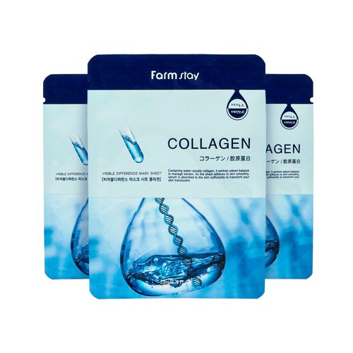 Matodan tayyorlangan yuz niqobi Farmstay Collagen, 3 dona