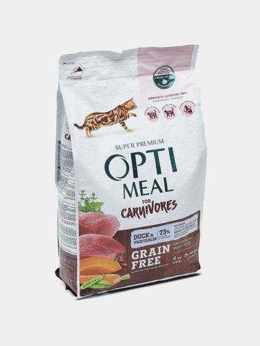 Сухой корм для взрослых кошек Opti Meal с уткой и овощами, 4 кг