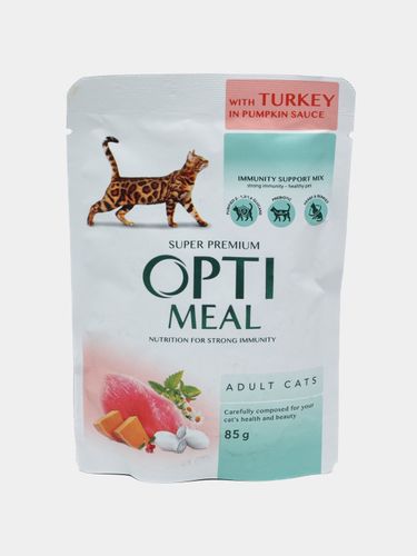 Влажный корм для кошек Opti Meal с мясом индейки в тыквенном соусе, 85 г