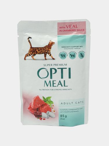 Влажный корм для кошек Opti Meal с телятиной в клюквенном соусе, 85 г