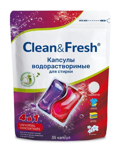 Clean&Fresh yuvish uchun suvda eruvchan kapsulalar, 35 dona.