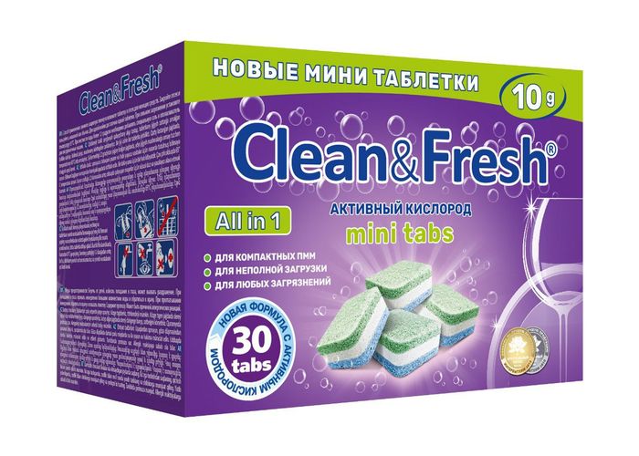 Idish yuvish mashinasi tabletkalari Clean&Fresh-mini, 30 dona