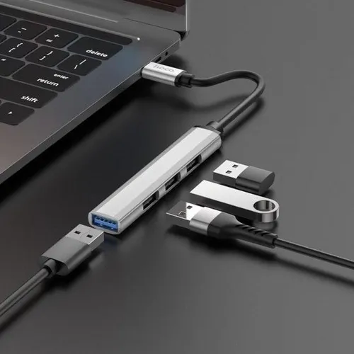 USB-хаб хаб адаптер переходник 4-в-1 HOCO HB26, Серебристый, купить недорого