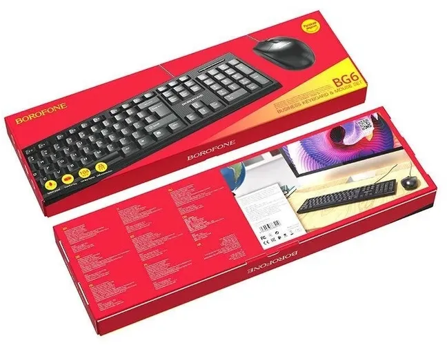 Комплект клавиатура и мышь Borofone BG6, Черный, фото