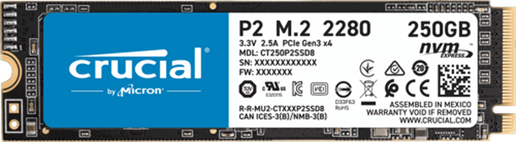 Твердотельный накопитель Crucial NVMe SSD M2, 250 GB