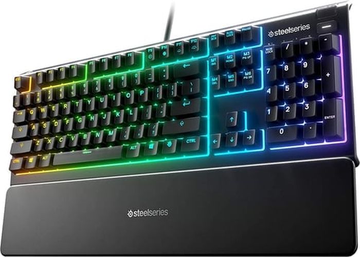 O'yin klaviaturasi SteelSeries Apex 3 US o'tkazgich bilan Whisper-Quiet, qora, купить недорого