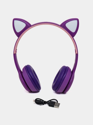 Беспроводные Bluetooth наушники с кошачьими светящимися ушками Cat Ear P47 M, фото