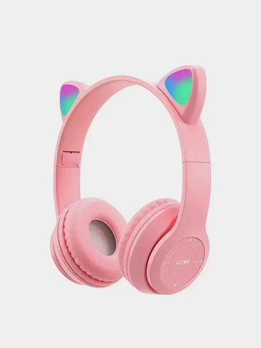 Беспроводные Bluetooth наушники с кошачьими светящимися ушками Cat Ear P47 M, Розовый