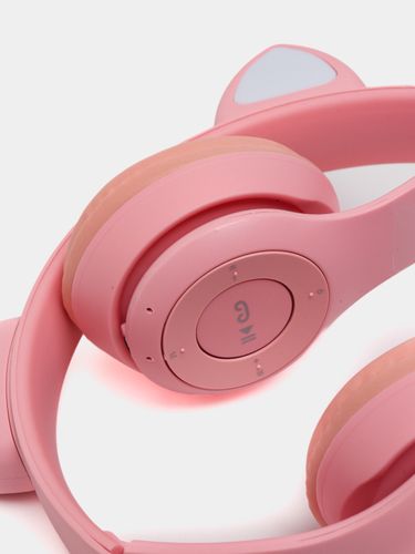 Беспроводные Bluetooth наушники с кошачьими светящимися ушками Cat Ear P47 M, Розовый, купить недорого