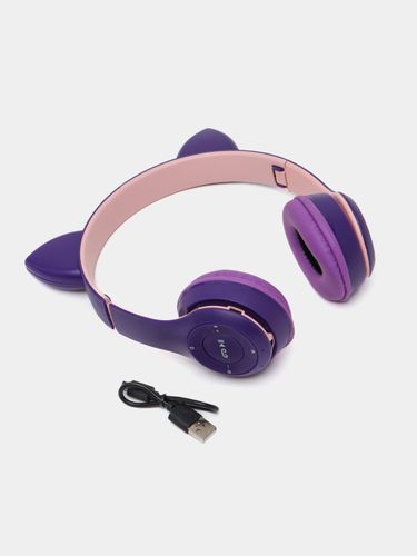 Беспроводные Bluetooth наушники с кошачьими светящимися ушками Cat Ear P47 M, Фиолетовый, в Узбекистане