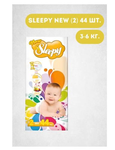 Детские подгузники New Sleepy Eco №2, 3-6 кг, 44 шт