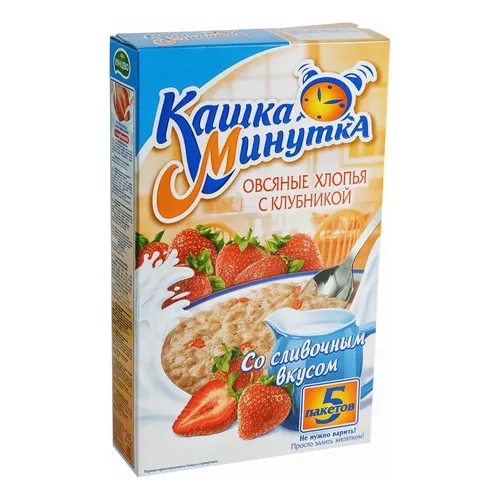 Хлопья Кашка-Минутка овсяные с клубникой и сливочным вкусом, 215 г