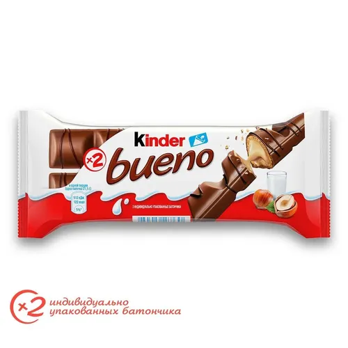 Вафли Kinder Bueno c молочно-ореховой начинкой, 43 г