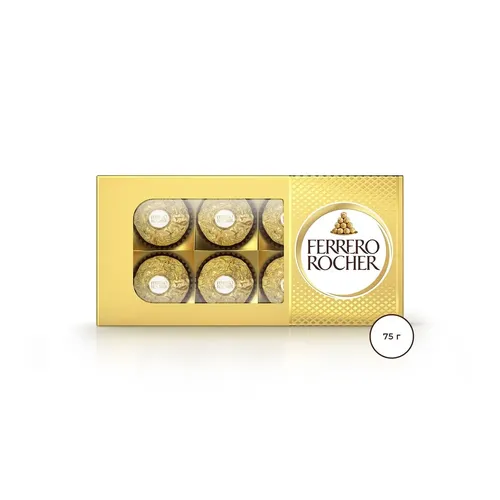 Конфеты шоколадные в коробке Ferrero Rocher с начинкой из крема и лесного ореха, 75 г