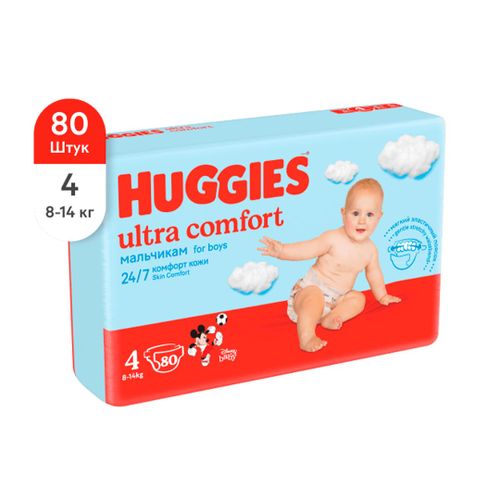 Подгузники Huggies Ultra Comfort, 4 (8-14 кг), 80 шт