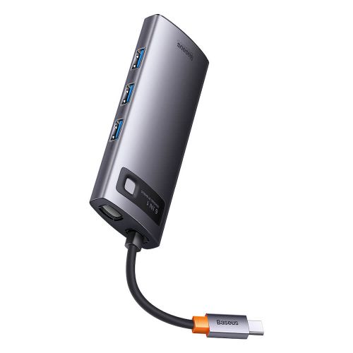 USB-hab Baseus Metal Gleam Series 6si 1da (WKWG030013), Qora