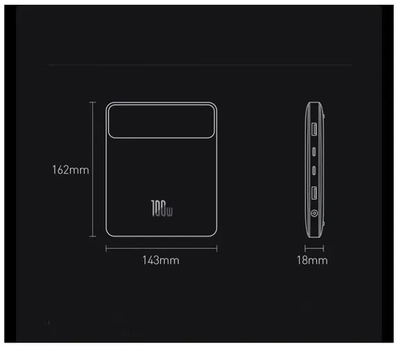 Universal tashqi batareya Baseus, 20000 mAh 100W PPDGL-01, Qora, sotib olish