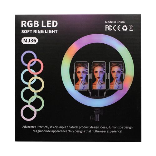 Кольцевая лампа LED RGB MJ36 без штатива, 36 см, Черный, в Узбекистане