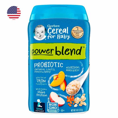 Каша Gerber Ceral for Baby Power blend овсяно-чечевичная яблоко, персик, 227 г