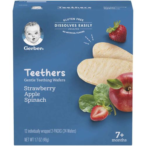 Вафли Gerber Teethers для мягкого прорезывания клубника яблоко шпинат, 48 г