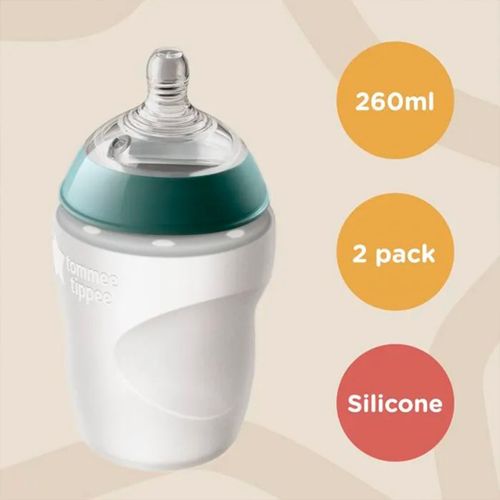 Набор силиконовых бутылочек Tommee Tippee Closer to Nature, 260 мл, 2 шт, Ментоловый, купить недорого