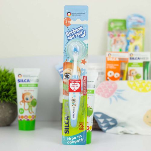 Детская зубная щетка SilcaMed Веселая чистка, Голубой