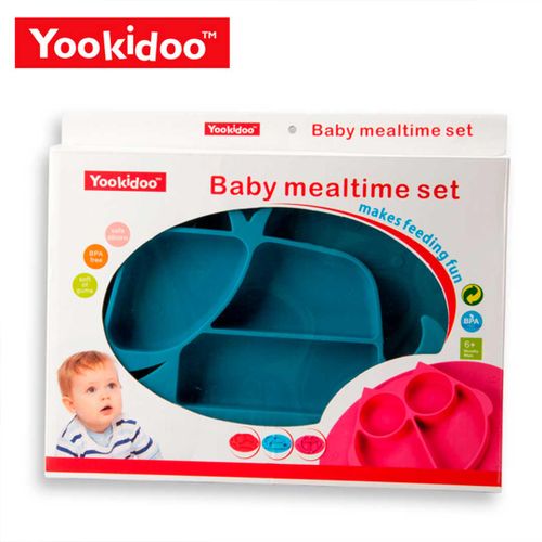 Baby Mealtime Set YOO1C ko‘p seksiyali silikon likopchasi, pushti, arzon