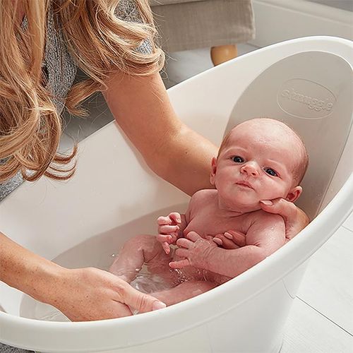Детская ванночка для купания малыша Shnuggle с мягкой спинкой, фиксатором, клапаном, Синий, фото № 4