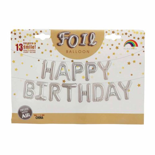 Праздничная фольгированная гирлянда-буквы Foil balloon Happy Birthday, Серебристый