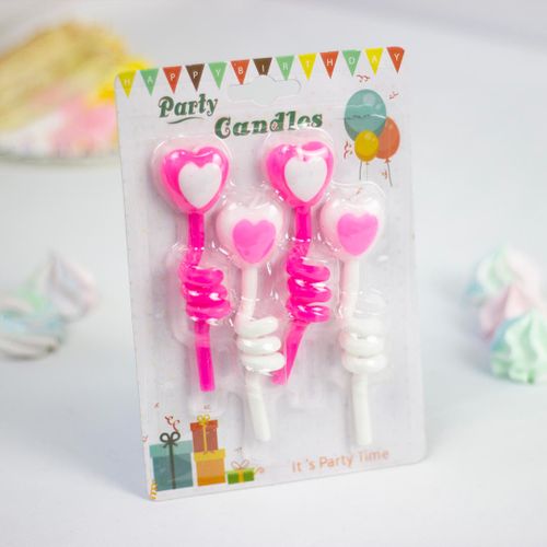 Набор свечей для торта Party Candles Hearts PC53772A, 4 шт, Бело-розовый