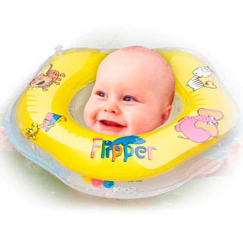 Круг для купания на шею Roxy-Kids Flipper слон и зебра, 39х38 см, Желтый