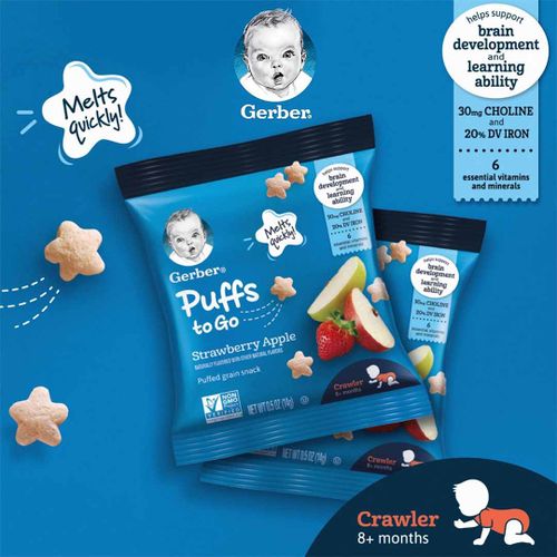 Снеки Gerber Grain&Grow Puffs To Go Клубника, Яблоко, 14 г