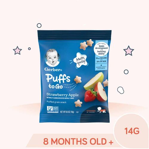 Снеки Gerber Grain&Grow Puffs To Go Клубника, Яблоко, 14 г, купить недорого